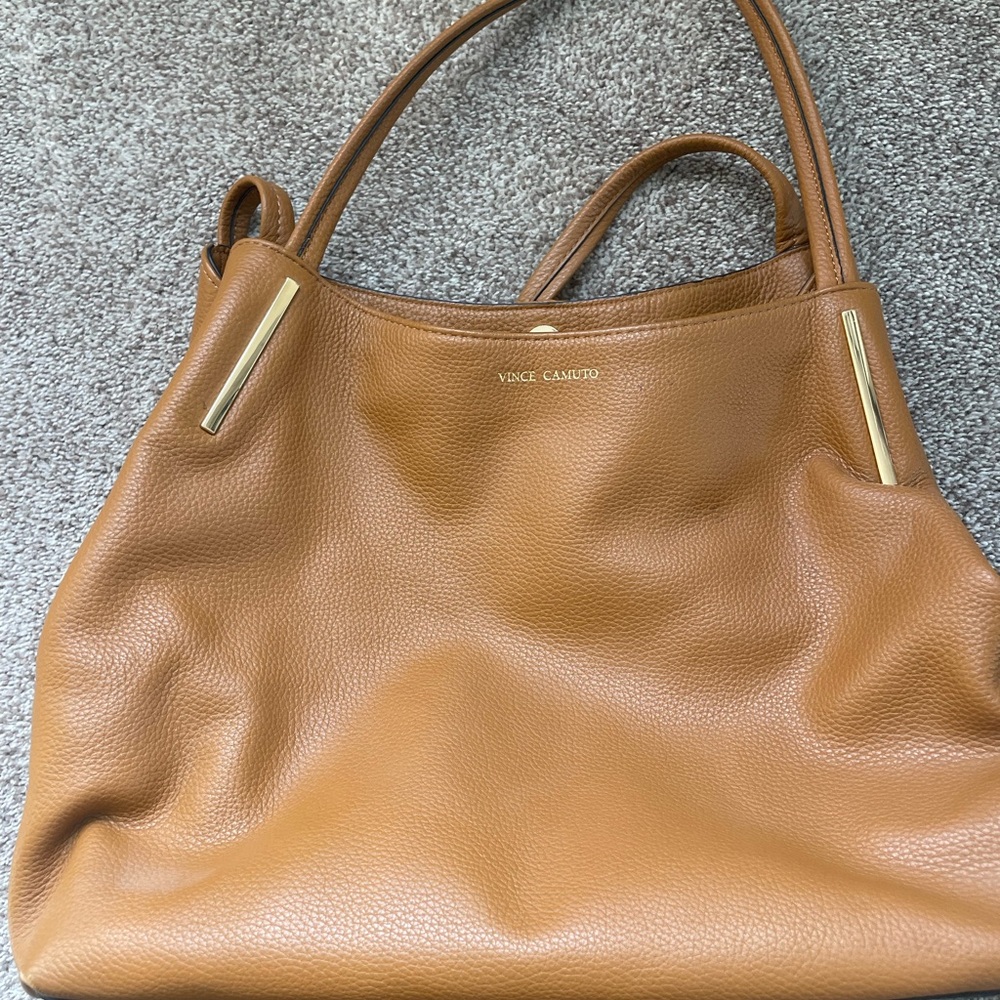 Vince Camuto Tan Leather Tote with Minimalist Design